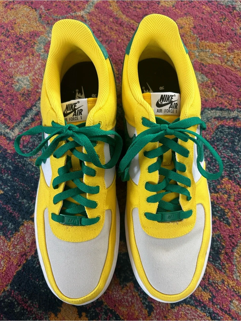 Nike | Men’s White/Yellow/Green Canvas Air Force 1 Lace Up Low Top Sneakers 13